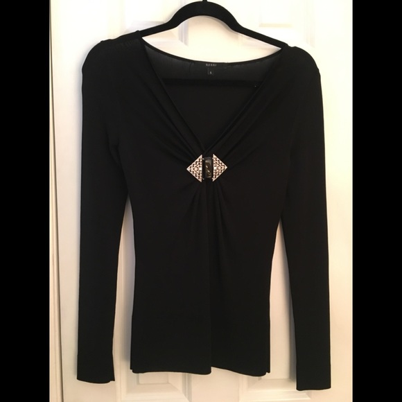 Gucci Tops - GUCCI Black knit crossover top S Italy EUC